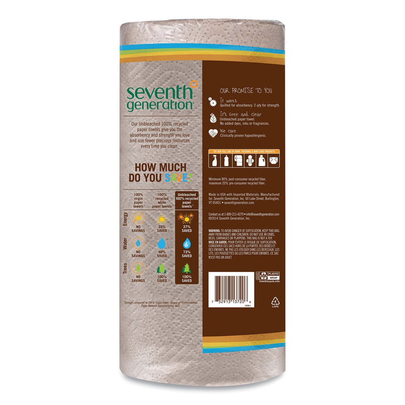 Seventh Generation Natural Unbleached 100% Recycled Paper Kitchen Towel Rolls, 2-Ply, 11 x 9, 120 Sheets/Roll
