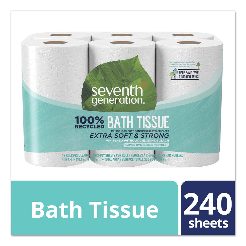 Seventh Generation 100% Recycled Bathroom Tissue, Septic Safe, 2-Ply, White, 240 Sheets/Roll, 12/Pack