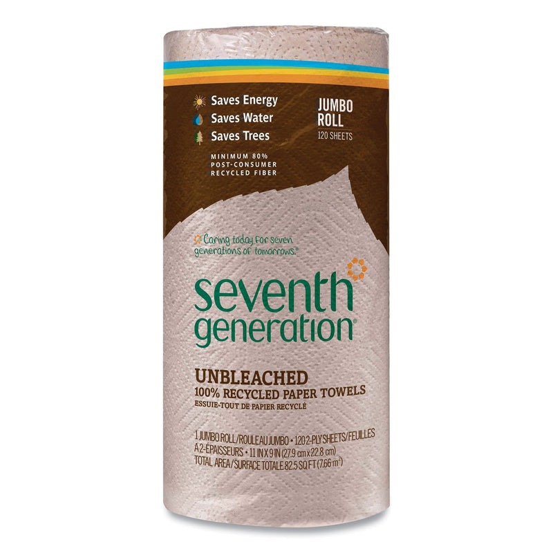 Seventh Generation Natural Unbleached 100% Recycled Paper Kitchen Towel Rolls, 2-Ply, 11 x 9, 120 Sheets/Roll