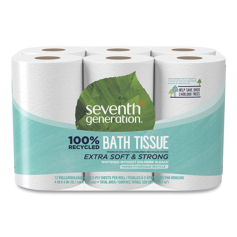 Seventh Generation 100% Recycled Bathroom Tissue, Septic Safe, 2-Ply, White, 240 Sheets/Roll, 12 Rolls/Pack, 4 Packs/Carton