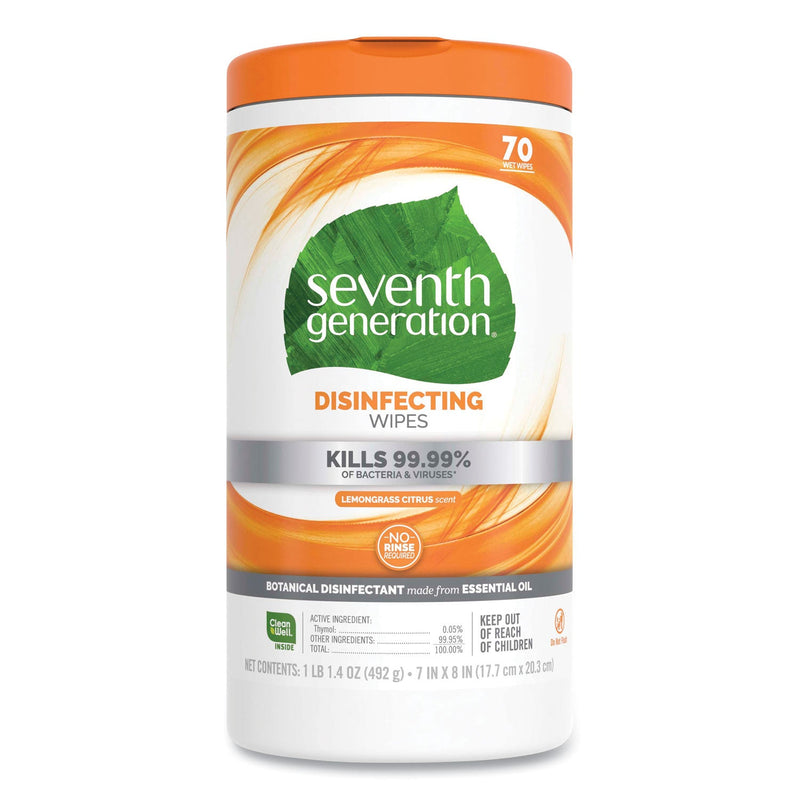Seventh Generation Botanical Disinfecting Wipes, 8 x 7, Lemongrass Citrus, 70 Count