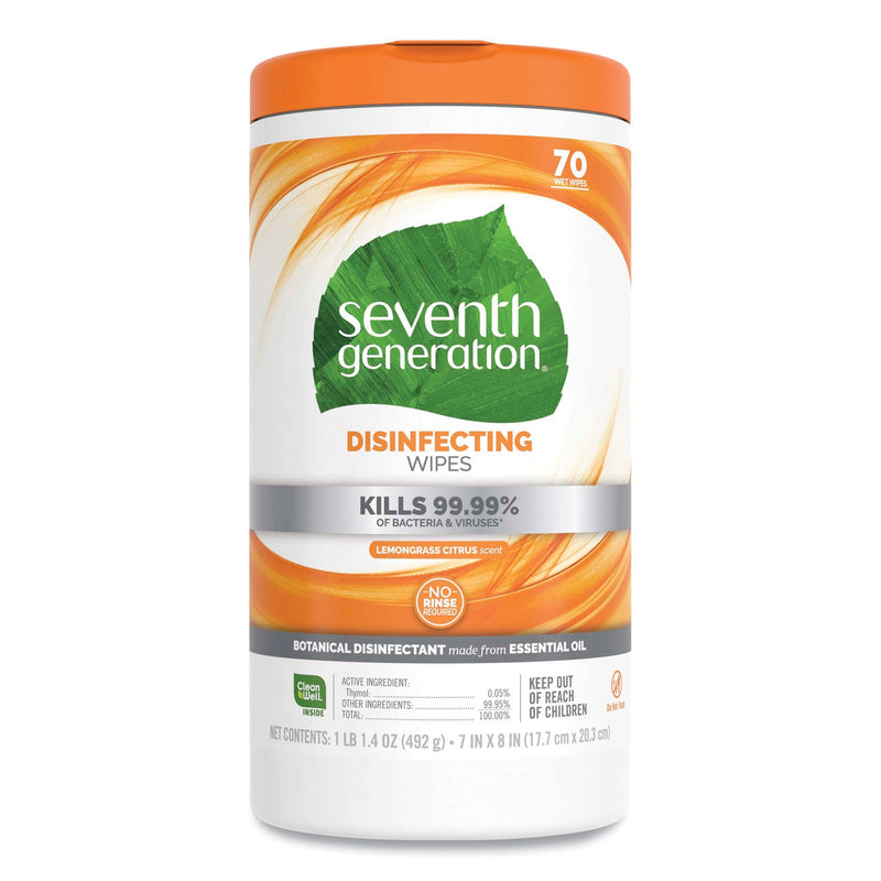Seventh Generation Botanical Disinfecting Wipes, 7 x 8, Lemongrass Citrus, 70 Count, 6/Carton