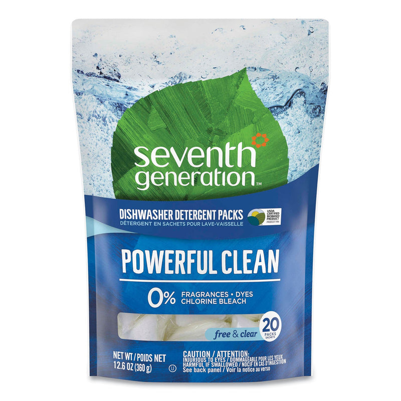 Seventh Generation Natural Dishwasher Detergent Concentrated Packs, Free and Clear, 20 Packets/Pack