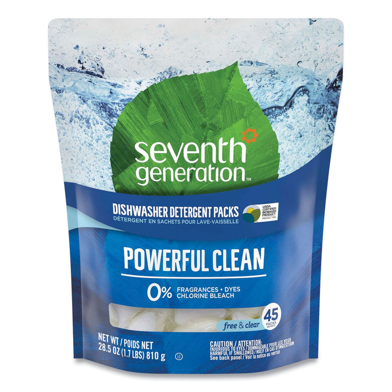 Seventh Generation Natural Dishwasher Detergent Concentrated Packs, Free and Clear, 45/Pack, 8 Packs/Carton
