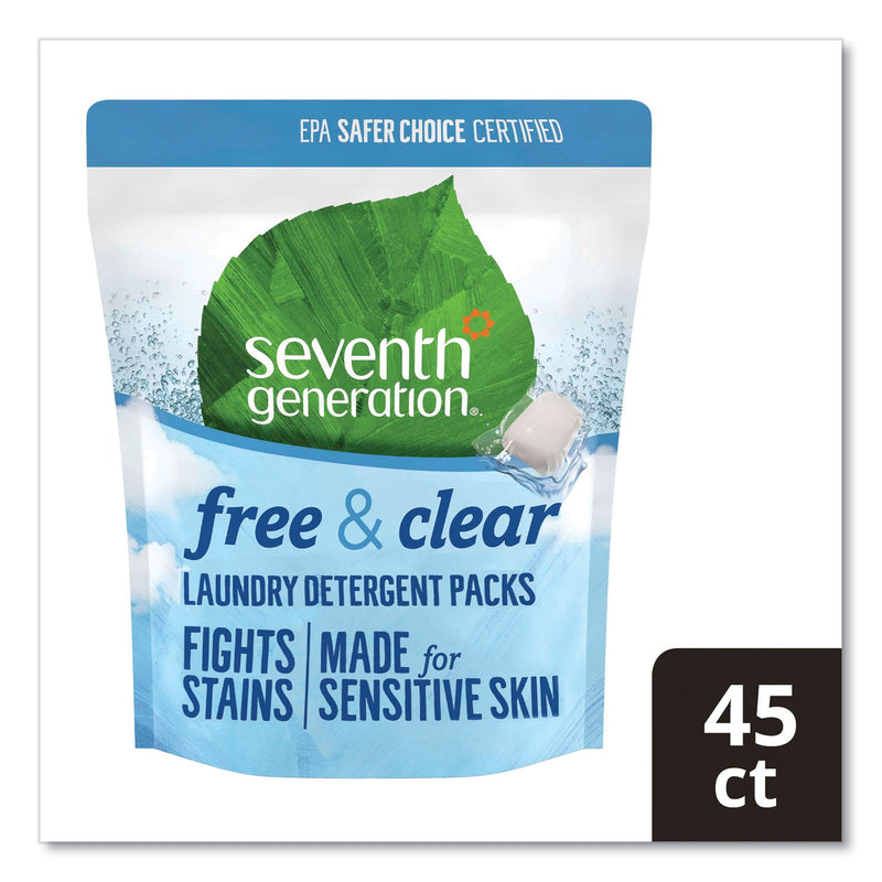 Seventh Generation Natural Laundry Detergent Packs, Powder, Unscented, 45 Packets/Pack