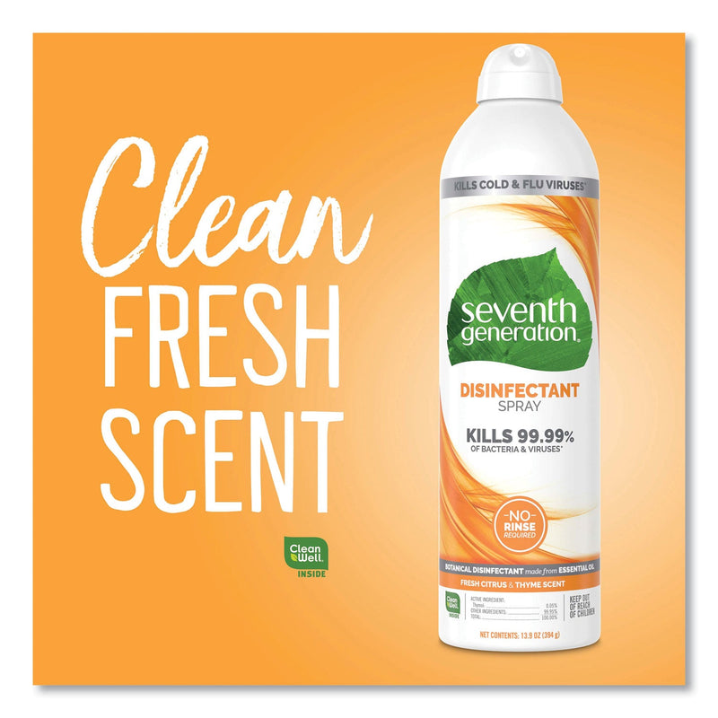 Seventh Generation Disinfectant Sprays, Fresh Citrus/Thyme, 13.9 oz, Spray Bottle