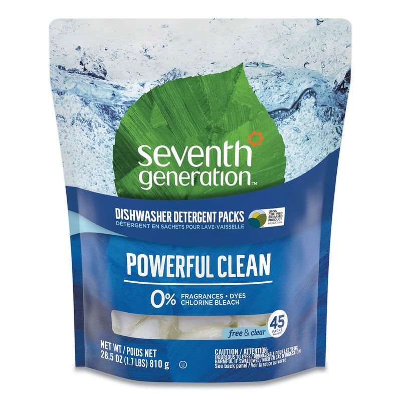 Seventh Generation Natural Dishwasher Detergent Concentrated Packs, Free and Clear, 45 Packets/Pack