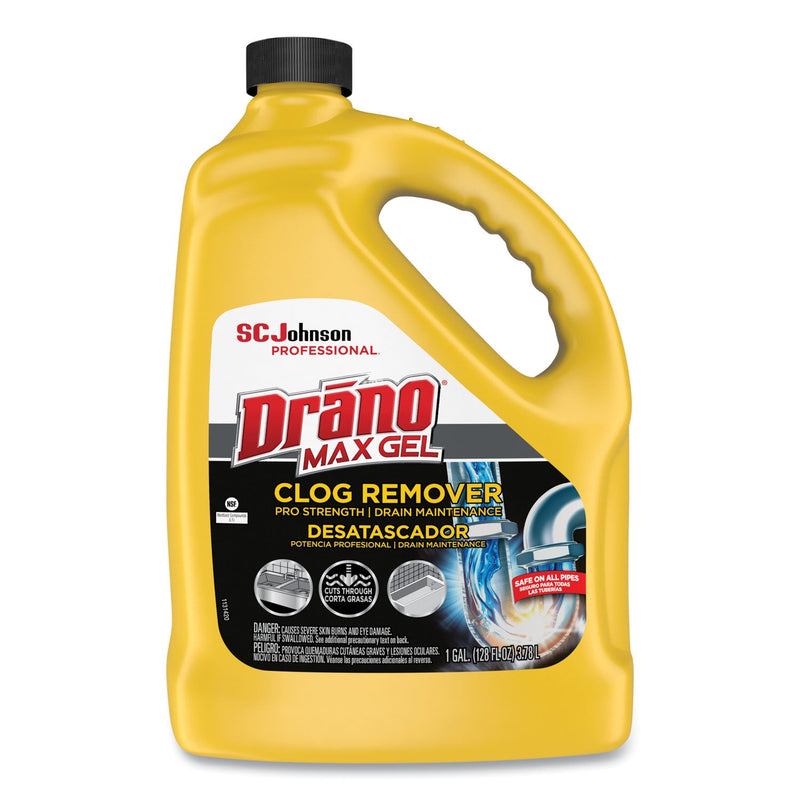 Drano Max Gel Clog Remover, Bleach Scent, 128 oz Bottle, 4/Carton
