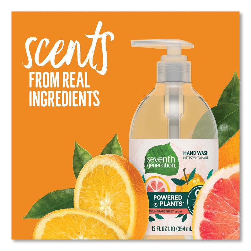 Seventh Generation Natural Hand Wash, Mandarin Orange and Grapefruit, 12 oz Pump Bottle, 8/Carton