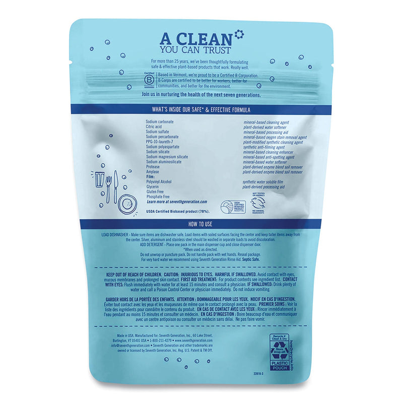 Seventh Generation Natural Dishwasher Detergent Concentrated Packs, Free and Clear, 20 Packets/Pack