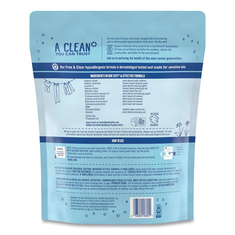 Seventh Generation Natural Laundry Detergent Packs, Powder, Unscented, 45 Packets/Pack