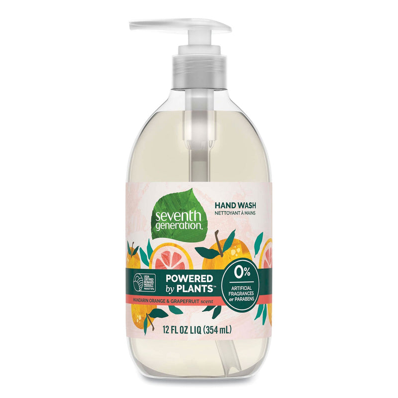Seventh Generation Natural Hand Wash, Mandarin Orange and Grapefruit, 12 oz Pump Bottle, 8/Carton