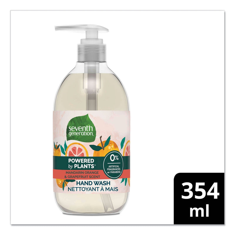 Seventh Generation Natural Hand Wash, Mandarin Orange and Grapefruit, 12 oz Pump Bottle, 8/Carton