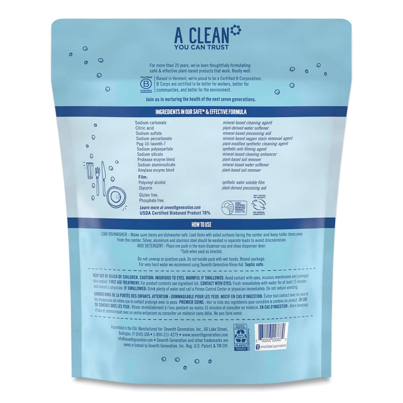 Seventh Generation Natural Dishwasher Detergent Concentrated Packs, Free and Clear, 45 Packets/Pack