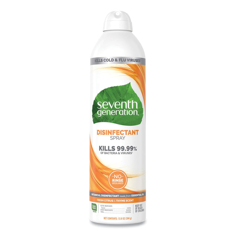 Seventh Generation Disinfectant Sprays, Fresh Citrus/Thyme, 13.9 oz, Spray Bottle, 8/Carton