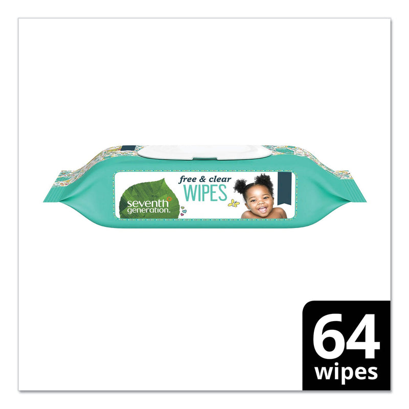 Seventh Generation Free and Clear Baby Wipes, 7 x 7, Unscented, White, 64/Flip-Top Pack