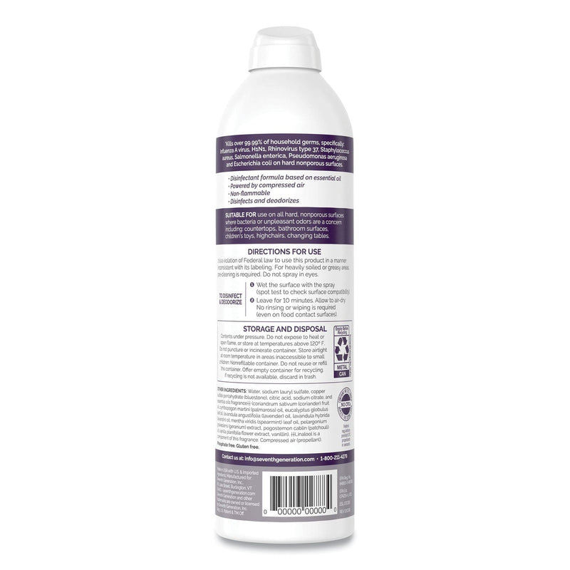 Seventh Generation Disinfectant Sprays, Lavender Vanilla/Thyme, 13.9 oz Spray Bottle, 8/Carton