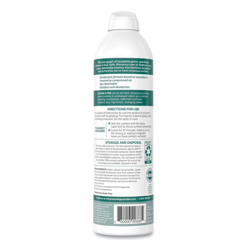 Seventh Generation Disinfectant Sprays, Eucalyptus/Spearmint/Thyme, 13.9 oz Spray Bottle, 8/Carton