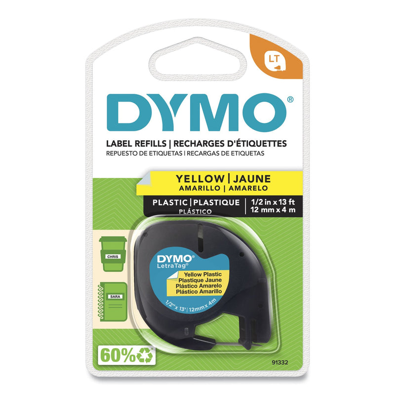 DYMO LetraTag Plastic Label Tape Cassette, 0.5" x 13 ft, Yellow