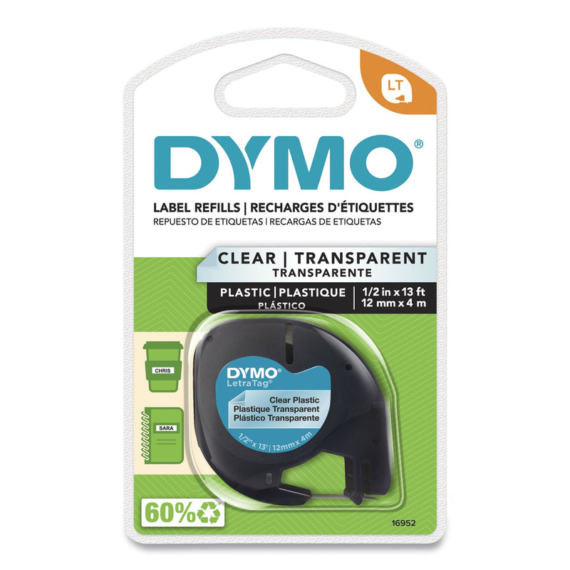 DYMO LetraTag Plastic Label Tape Cassette, 0.5" x 13 ft, Clear
