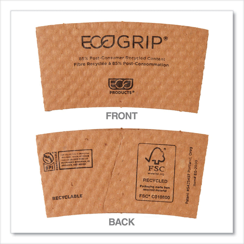 Eco-Products EcoGrip Hot Cup Sleeves - Renewable and Compostable, Fits 12, 16, 20, 24 oz Cups, Kraft, 1,300/Carton