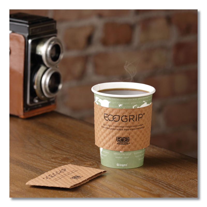 Eco-Products EcoGrip Hot Cup Sleeves - Renewable and Compostable, Fits 12, 16, 20, 24 oz Cups, Kraft, 1,300/Carton