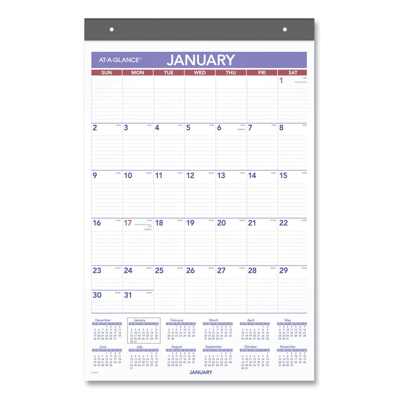 AT-A-GLANCE Repositionable Wall Calendar, 15.5 x 22.75, White/Blue/Red Sheets, 12-Month (Jan to Dec): 2023