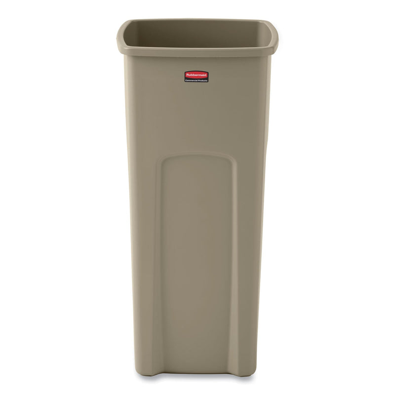 Rubbermaid Untouchable Square Waste Receptacle, Plastic, 23 gal, Beige