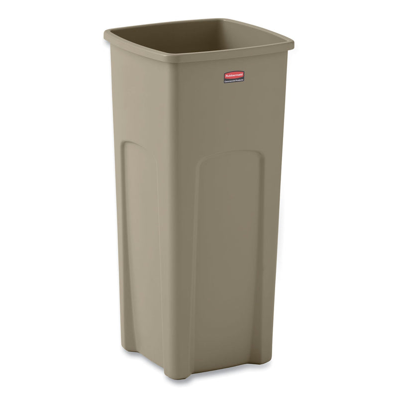 Rubbermaid Untouchable Square Waste Receptacle, Plastic, 23 gal, Beige