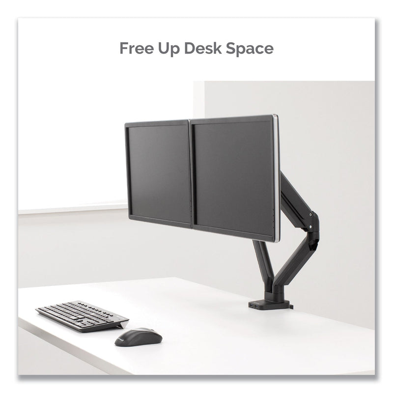 Fellowes Platinum Series Dual Monitor Arm for 27" Monitors, 360 deg Rotation, +85 deg/-20 deg Tilt, 360 deg Pan, Black, Supports 20 lb