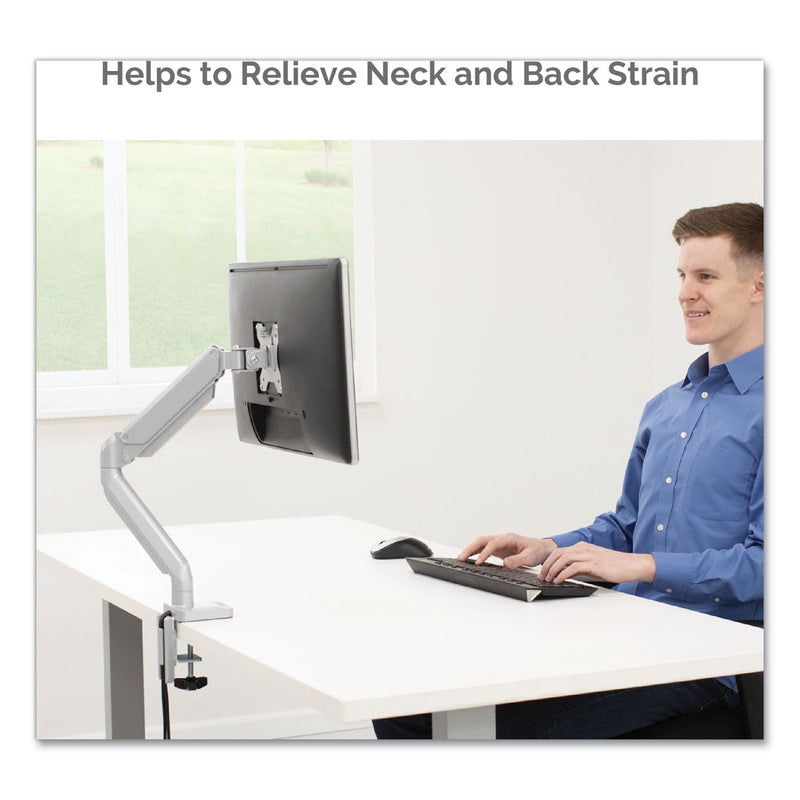 Fellowes Platinum Series Single Monitor Arm, For 27" Monitors, 360 deg Rotation, 45 deg Tilt, 180 deg Pan, Silver, Supports 20 lb