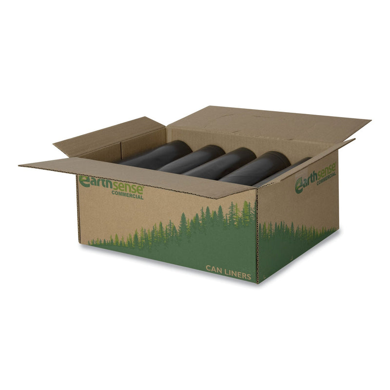 Earthsense Linear Low Density Recycled Can Liners, 60 gal, 1.25 mil, 38" x 58", Black, 100/Carton