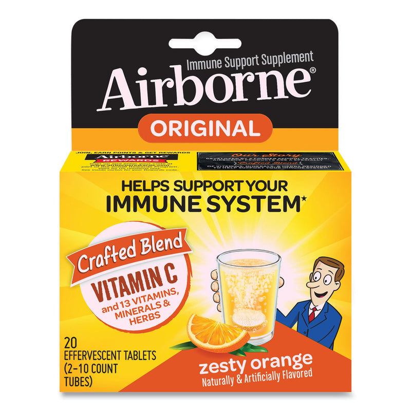Airborne Immune Support Effervescent Tablet, Zesty Orange, 20 Count