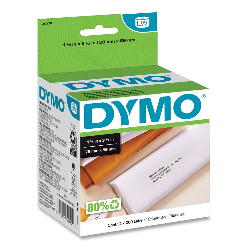 DYMO LabelWriter Address Labels, 1.12" x 3.5", White, 260 Labels/Roll, 2 Rolls/Pack