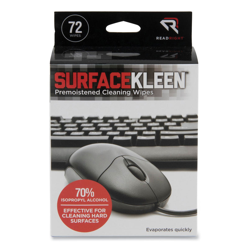 Read Right SurfaceKleen Premoistened Alcohol Cleaning Wipes, 5 x 5, Foil Packet, 72/Box