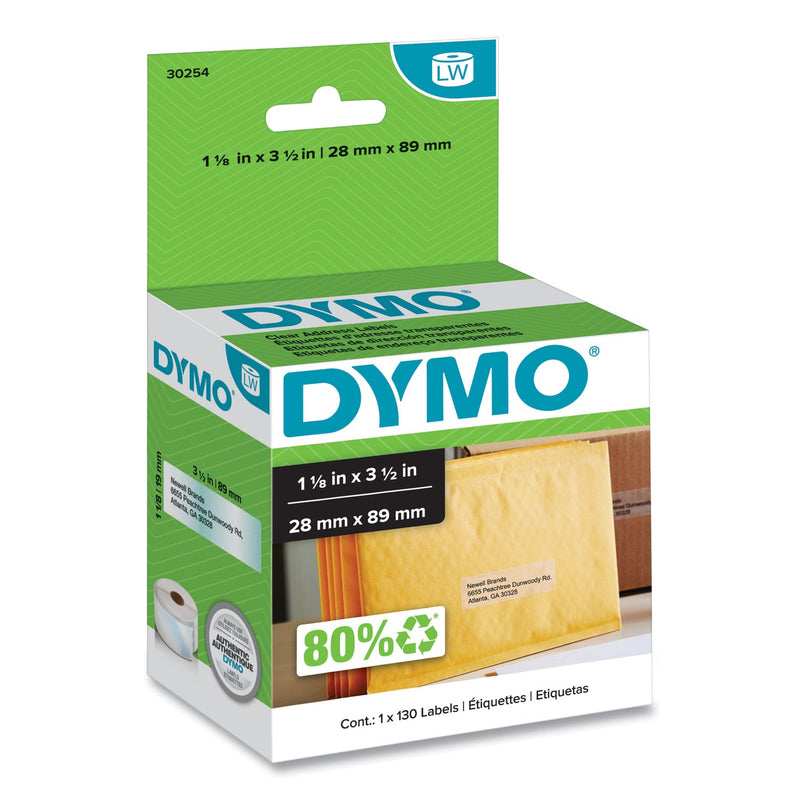 DYMO LabelWriter Address Labels, 1.12" x 3.5", Clear, 130 Labels/Roll