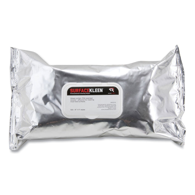 Read Right SurfaceKleen Premoistened Alcohol Cleaning Wipes, 9 x 11, Soft Pack, 100/Pack