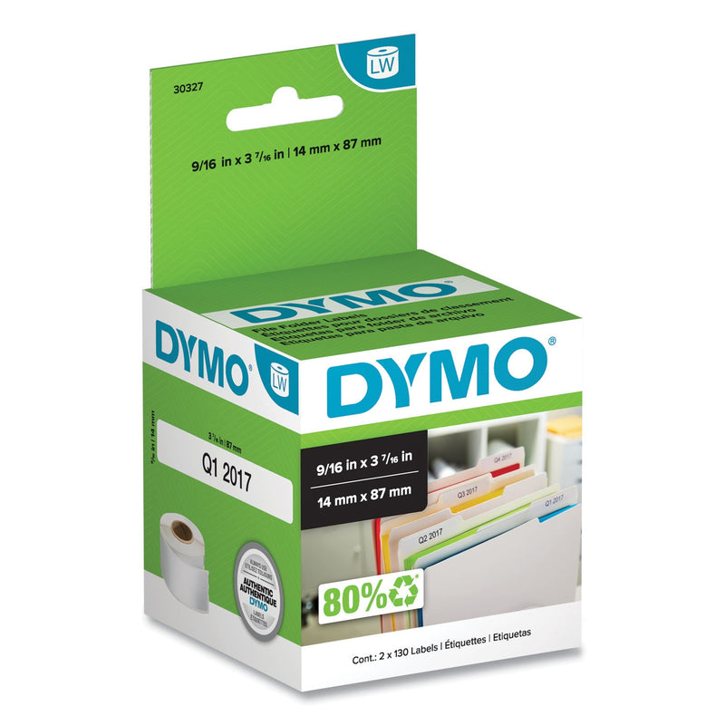 DYMO LabelWriter 1-UP File Folder Labels, 0.56" x 3.43", White, 130 Labels Roll, 2 Rolls/Pack