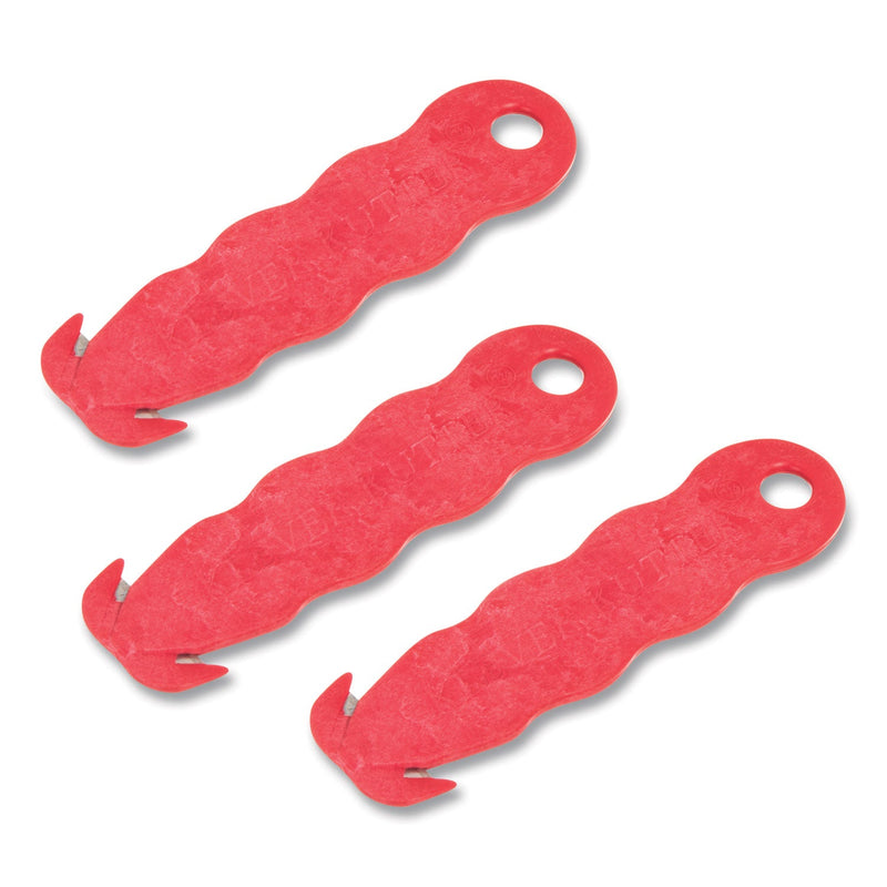 San Jamar Klever Kutter Safety Cutter, 3 Razor Blades, 1" Blade, 4" Plastic Handle, Red