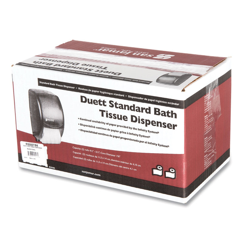 San Jamar Duett Standard Bath Tissue Dispenser, 2 Roll, 7.5 x 7 x 12.75, Black Pearl