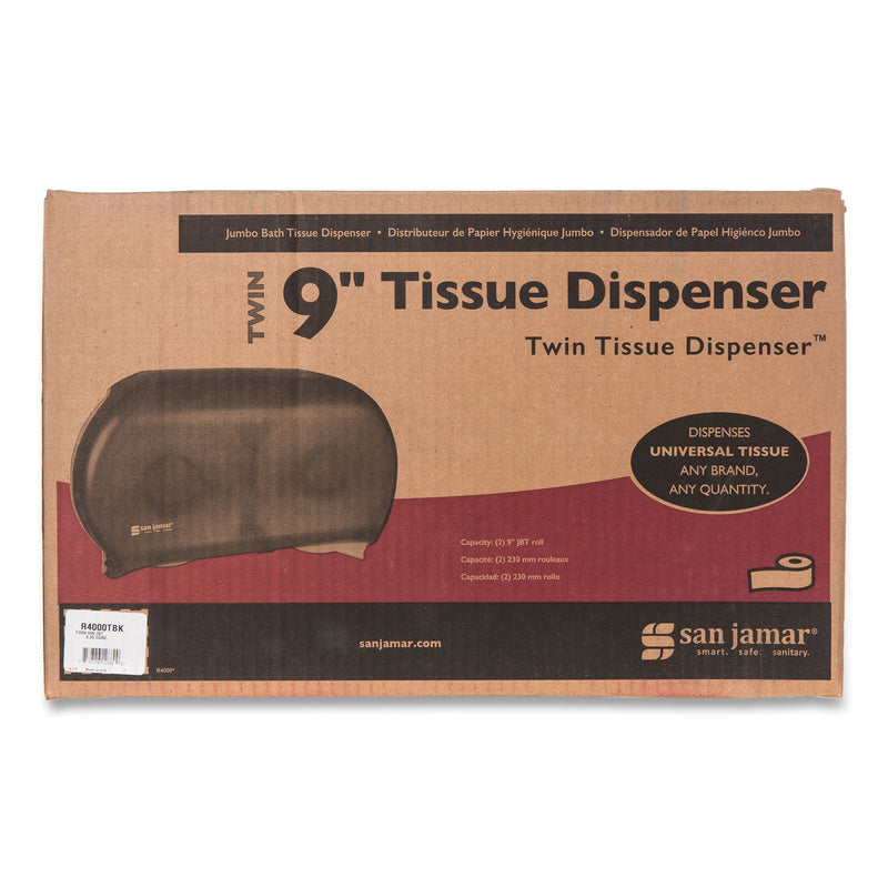 San Jamar Twin 9" Jumbo Tissue Dispenser, Classic, 19 x 5.25 x 12, Transparent Black Pearl