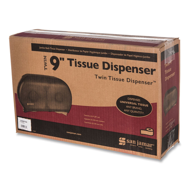 San Jamar Twin 9" Jumbo Tissue Dispenser, Classic, 19 x 5.25 x 12, Transparent Black Pearl