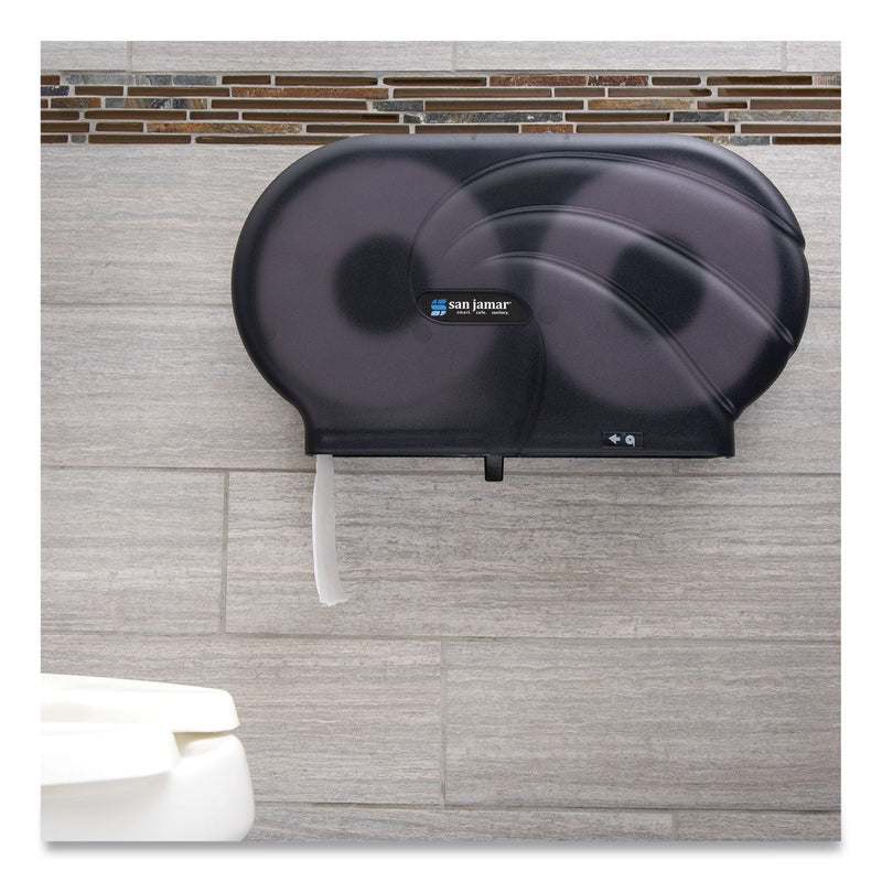 San Jamar Twin 9" JBT Toilet Tissue Dispenser, Oceans, 19 x 5.25 x 12, Transparent Black Pearl