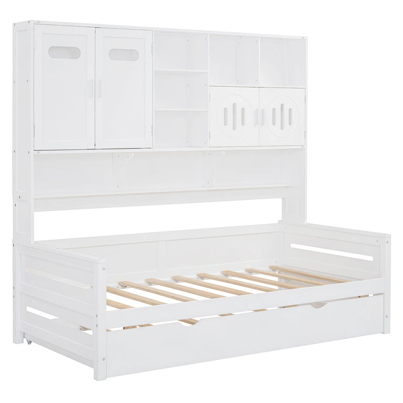 Daybed With All-In-One Cabinet And Shelf