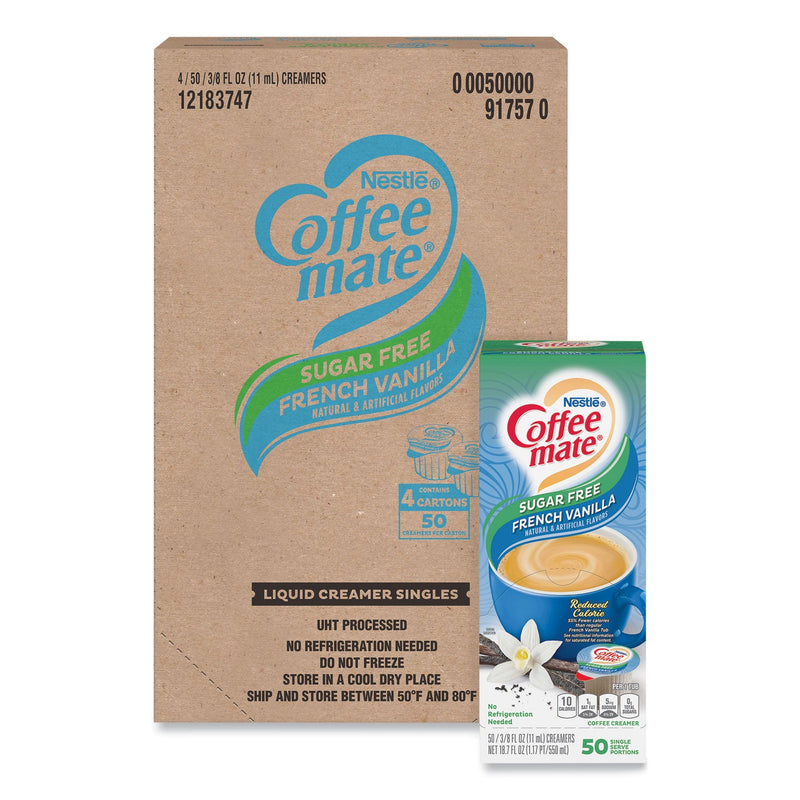 Coffee mate Liquid Coffee Creamer, Sugar Free French Vanilla, 0.38 oz Mini Cups, 50/Box, 4 Boxes/Carton, 200 Total/Carton