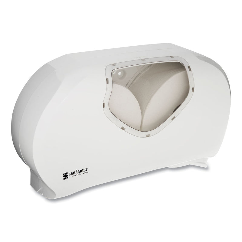 San Jamar Twin 9" Jumbo Bath Tissue Dispenser, Summit, 19.25 x 6 x 12.25, White/Clear