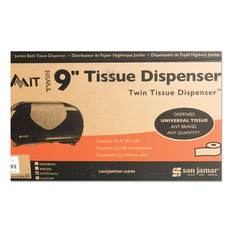 San Jamar Twin 9" Jumbo Bath Tissue Dispenser, Summit, 19.25 x 6 x 12.25, White/Clear