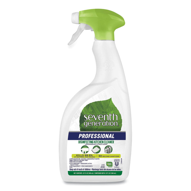 Seventh Generation Disinfecting Kitchen Cleaner, Lemongrass Citrus, 32 oz Spray Bottle, 4/Carton
