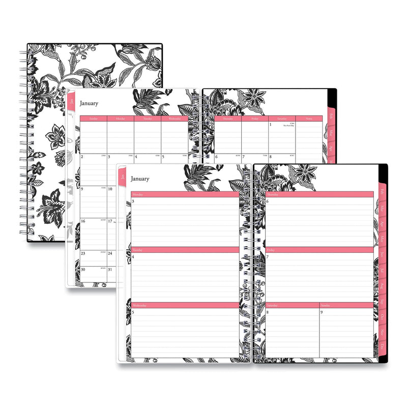 Blue Sky Analeis Create-Your-Own Cover Weekly/Monthly Planner, Floral Artwork, 8 x 5, White/Black/Coral, 12-Month (Jan to Dec): 2023