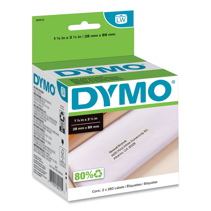DYMO LabelWriter Address Labels, 1.12" x 3.5", White, 260 Labels/Roll, 2 Rolls/Pack